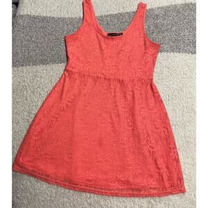 Metaphor Womens Medium Sleeveless Scoop Neck Umpire Lace Mini Dress Coral Pink